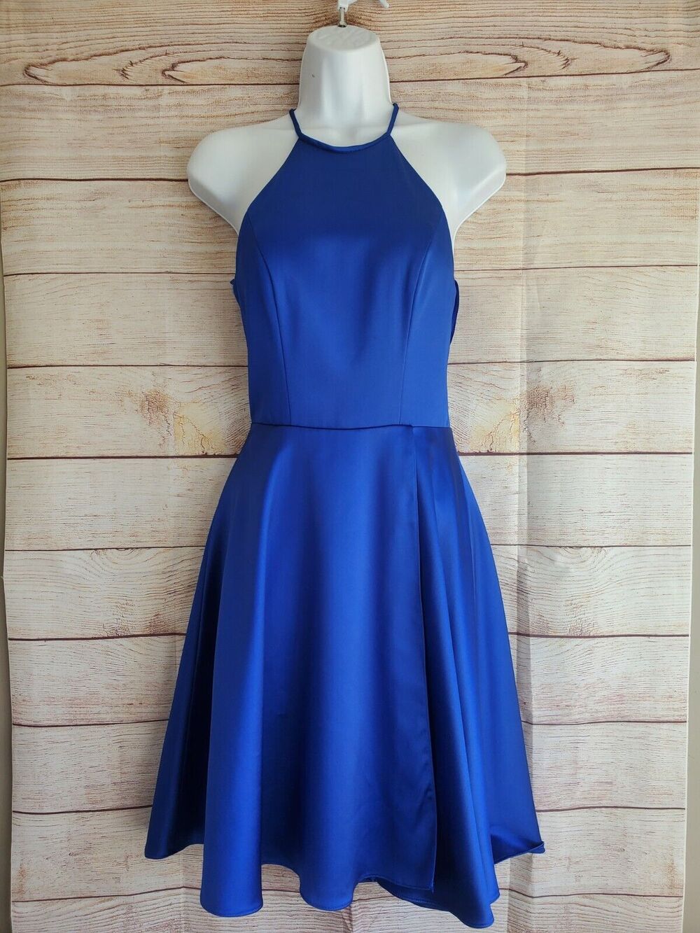 NWT JVN by Jovani Womens Royal Blue Halter Open Back Semi-Formal Dress Size 0